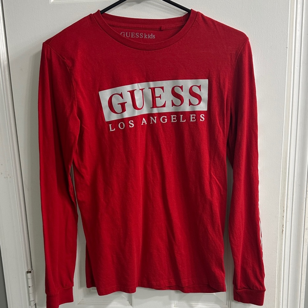 GUESS Kids Vibrant Red Logo Long Sleeve Tee